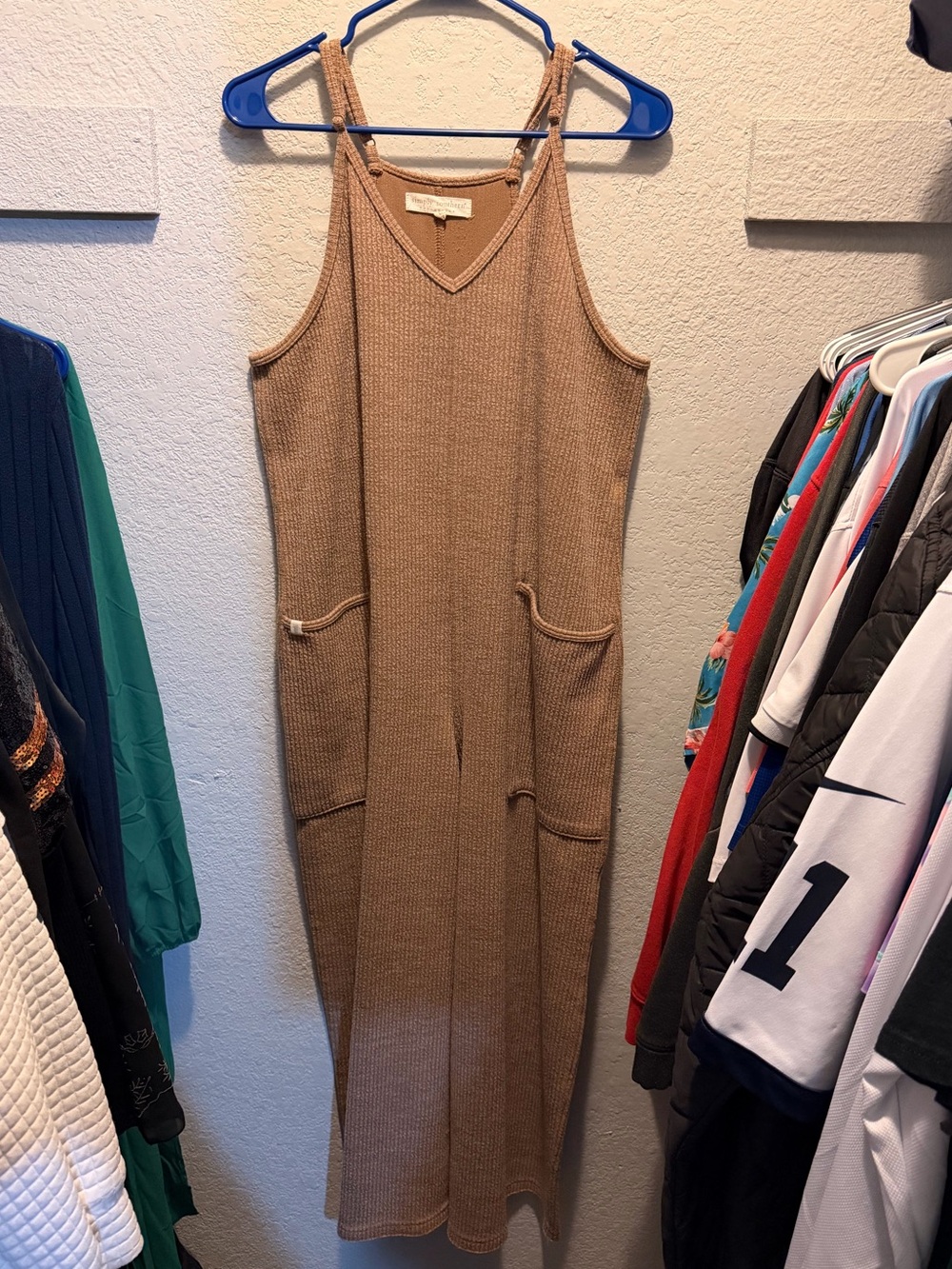 Sleeveless Knit Maxi wide leg Jumpsuit w/pockets
